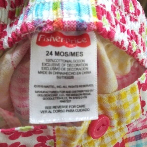 Fisher Price Girls Size 24 Month Patchwork Plaid Floral Shorts Pink Yellow - Picture 6 of 7